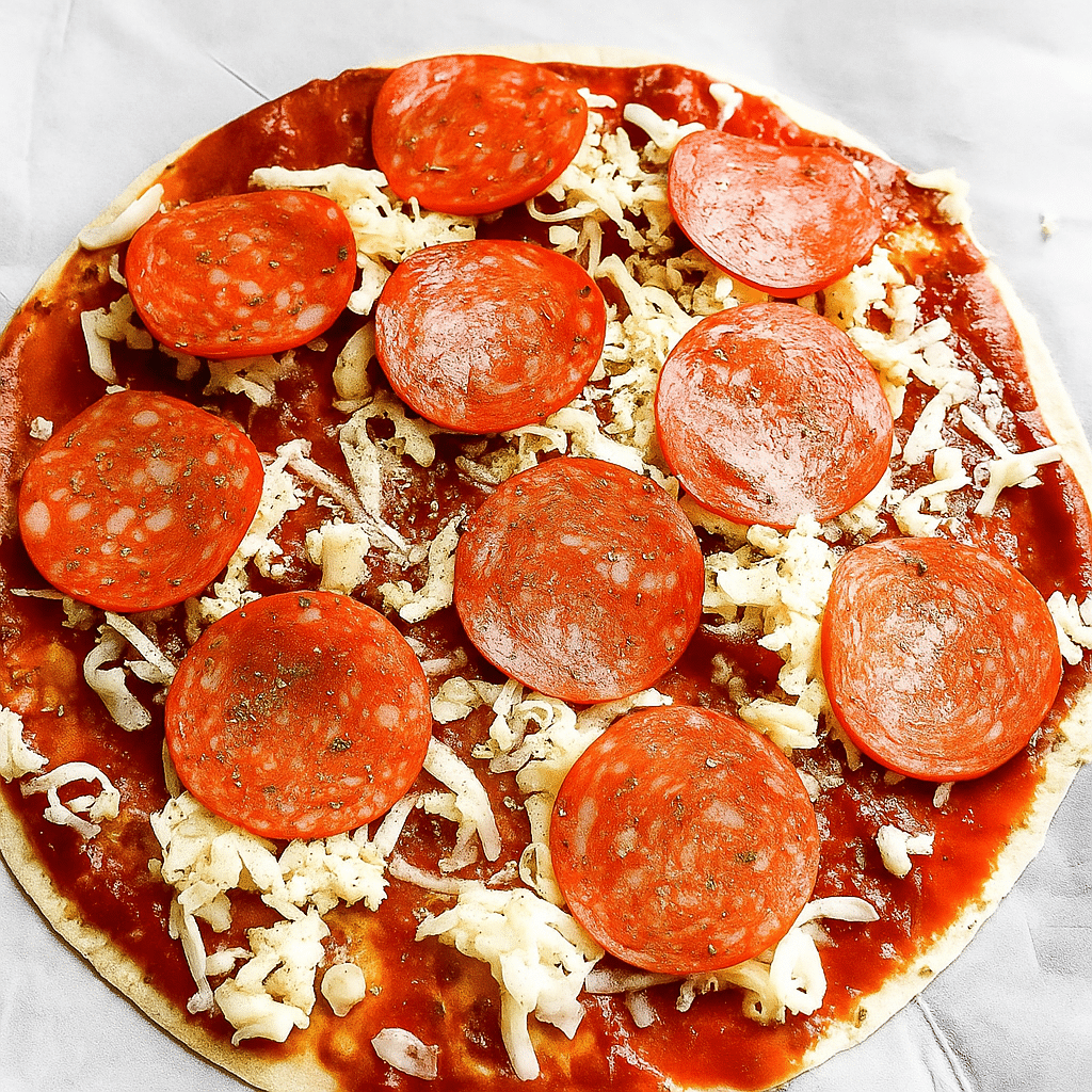 Broiled tortilla pizza with pepperoni
