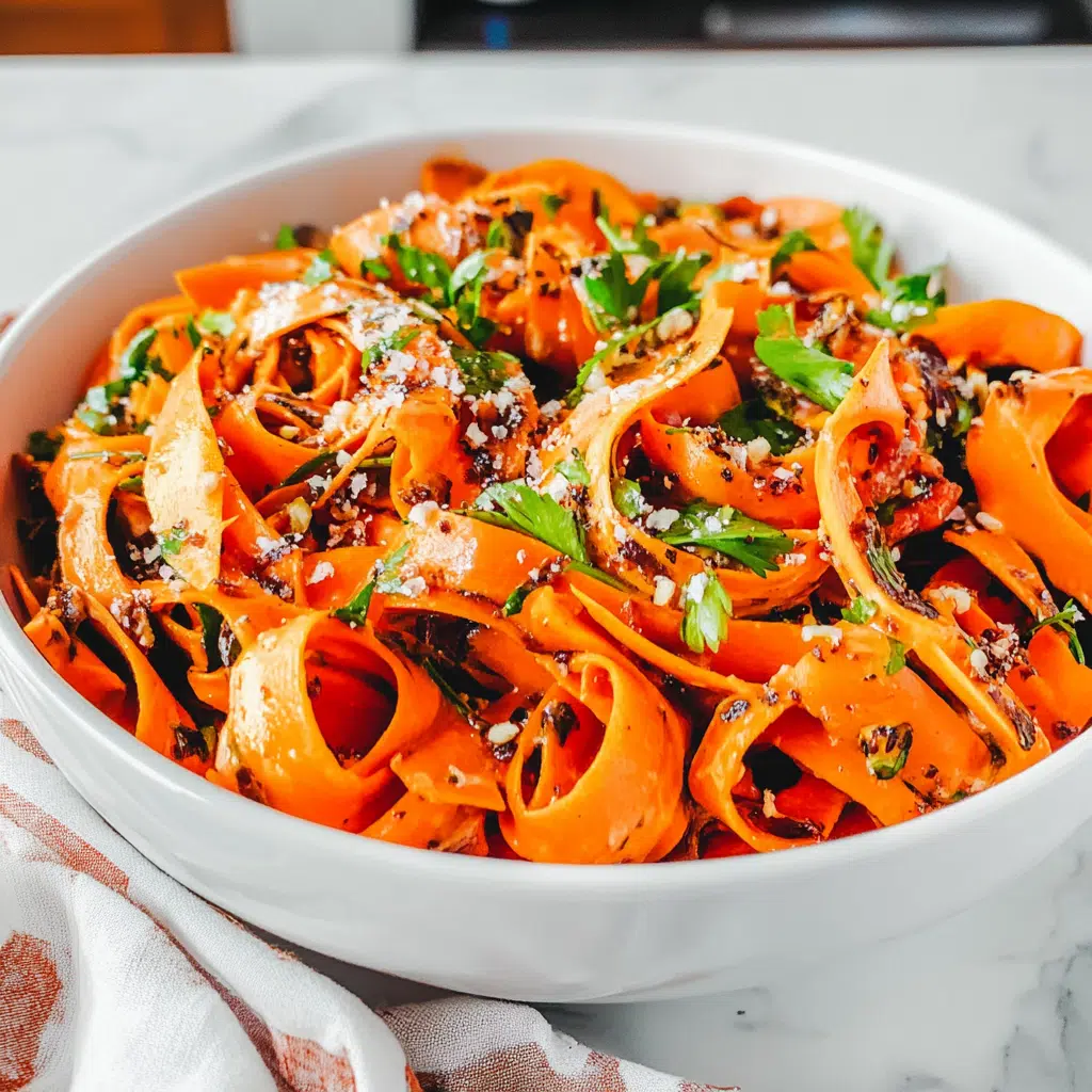 Carrot ribbon salad with sesame and lime in bowl