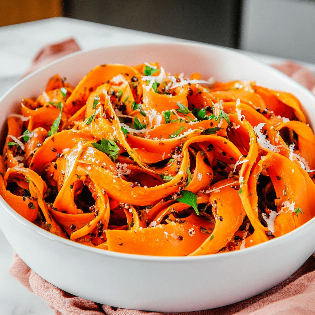 Carrot ribbon salad served
