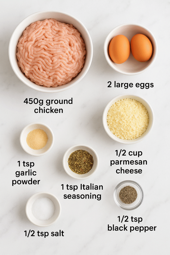 Ingredients for chicken crust pizza arranged on a kitchen surface
