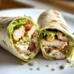 chopped chicken Caesar salad wrap sliced in half