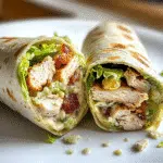 chopped chicken Caesar salad wrap sliced in half