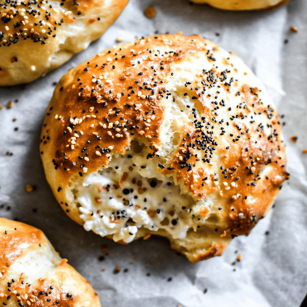 Cottage cheese bagels fresh out of the oven