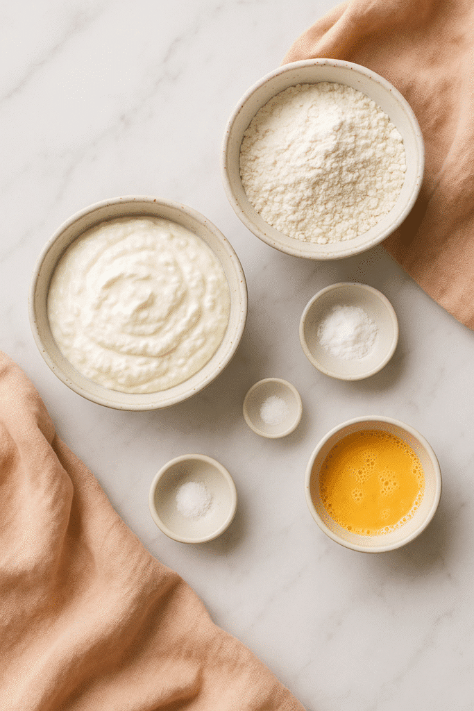 Cottage cheese bagel ingredients flat lay