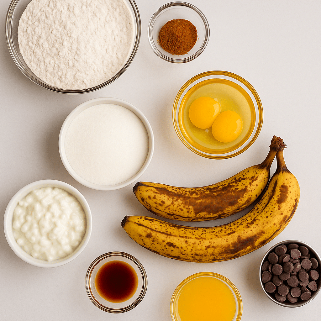 Ingredients for cottage cheese banana bread