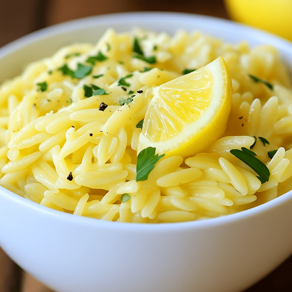 Creamy lemon orzo served with garnish