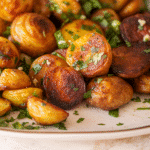 Crispy garlic butter potatoes with golden edges and herbs