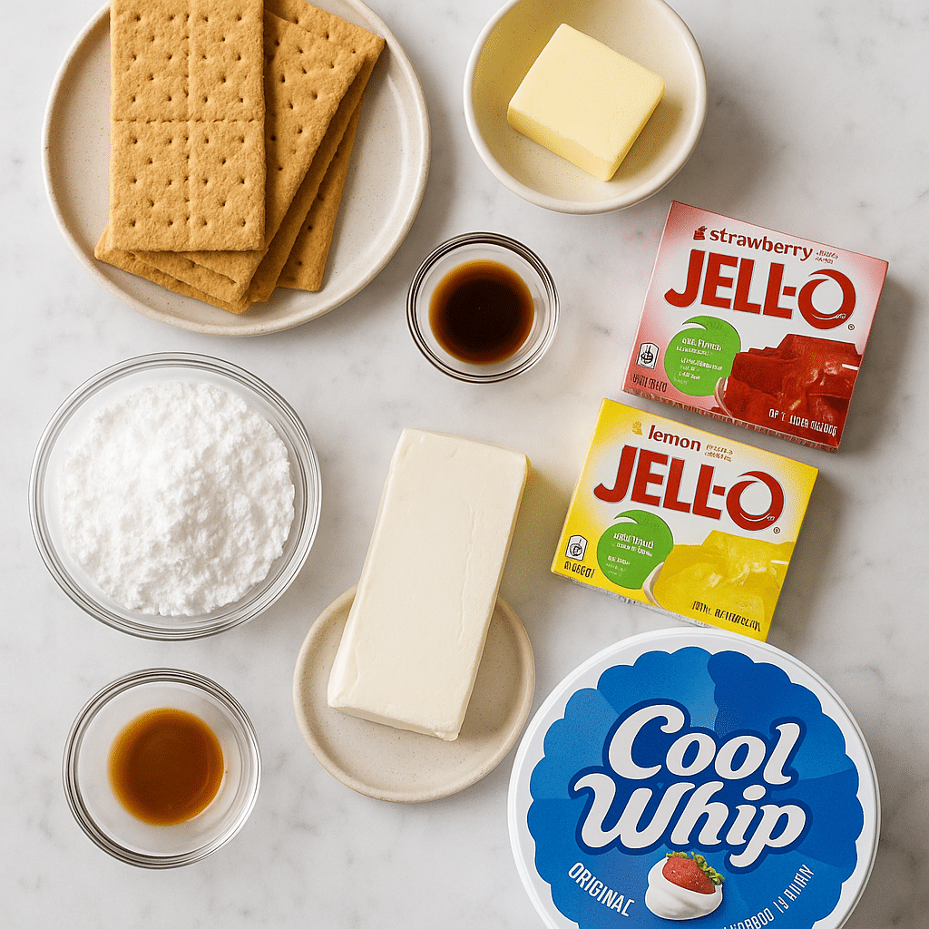 Easter Jello Pie recipe ingredients laid out