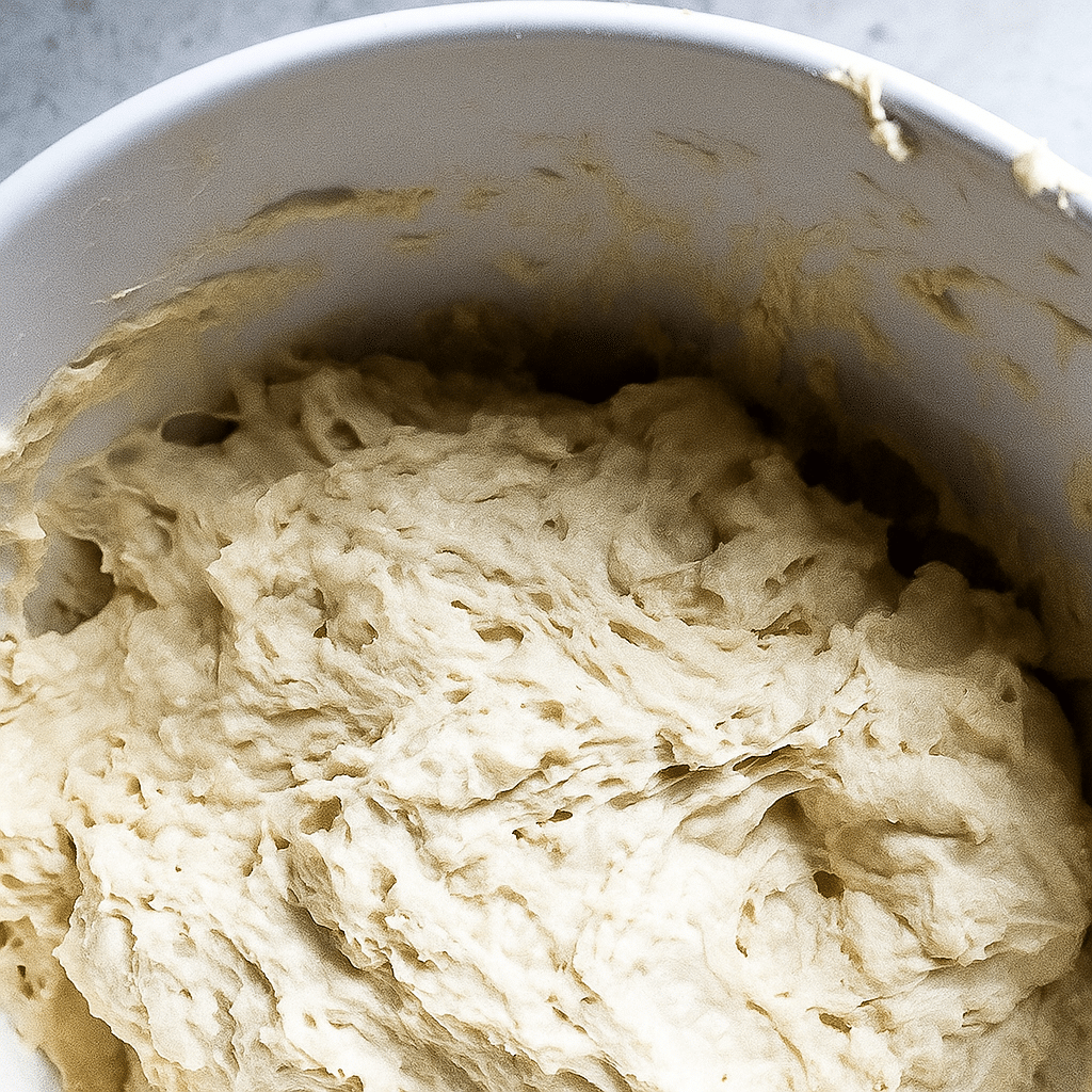 Stretching dough for Pepperoni Pizza Sourdough Bread