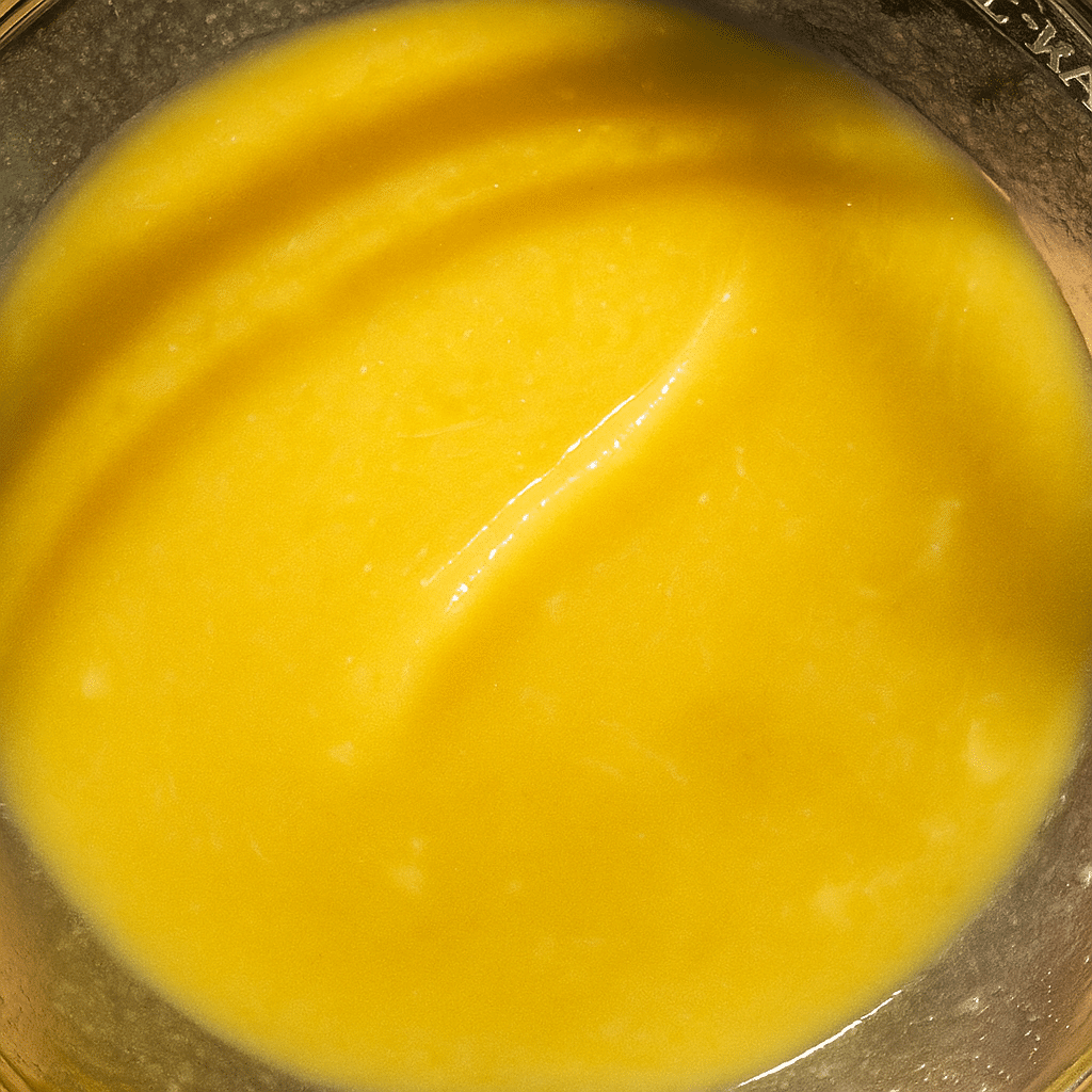Pouring lemon bundt cake batter into pan