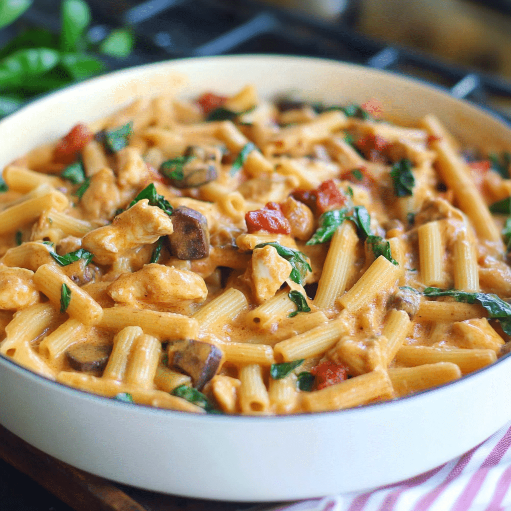 Creamy Marry Me Chicken Pasta in a rustic bowl
