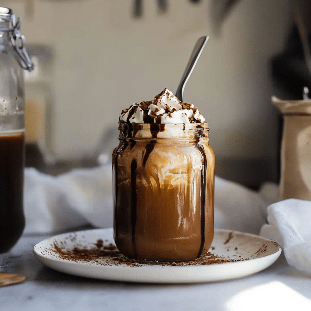 Mocha iced coffee with whipped cream