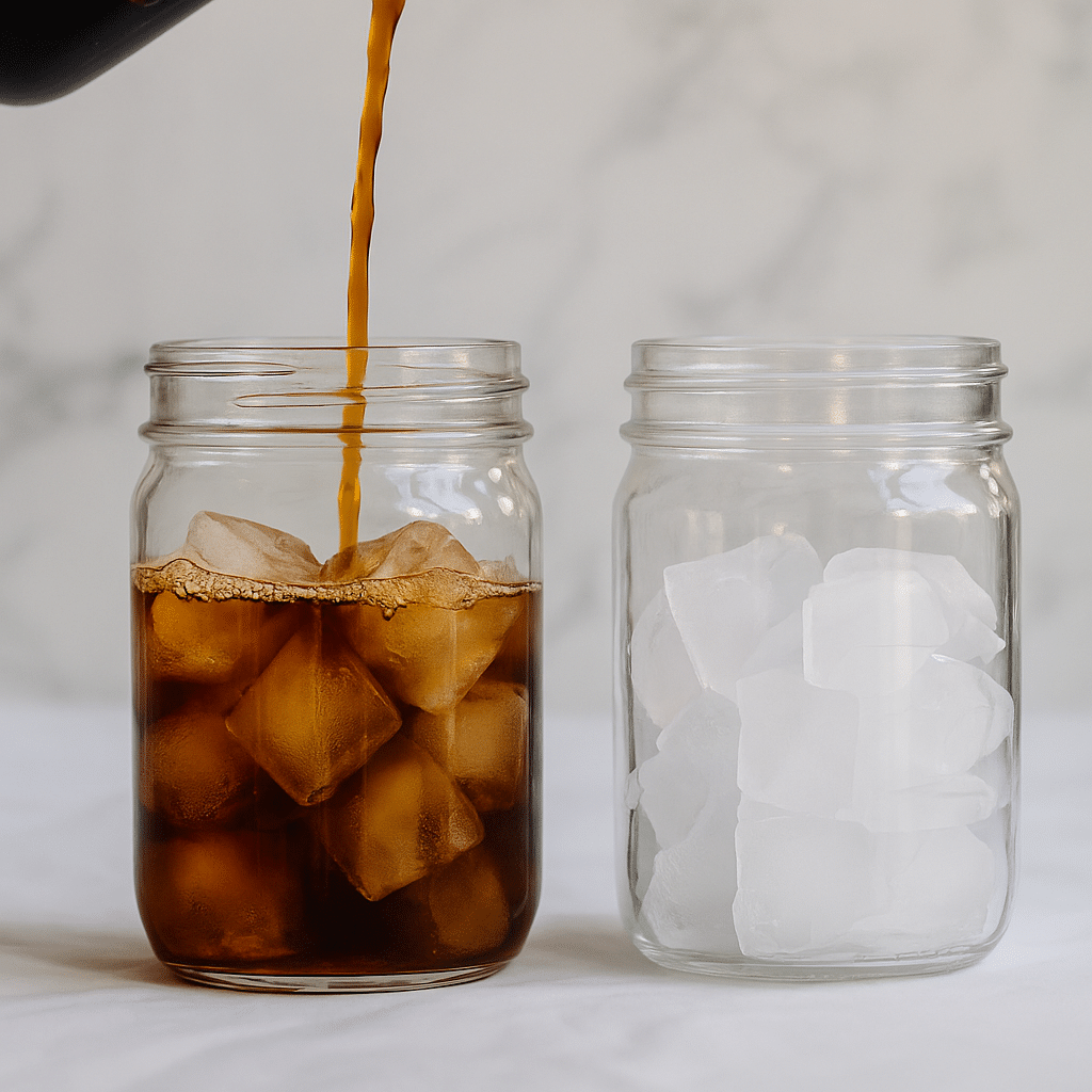 Pouring coffee over ice and chocolate