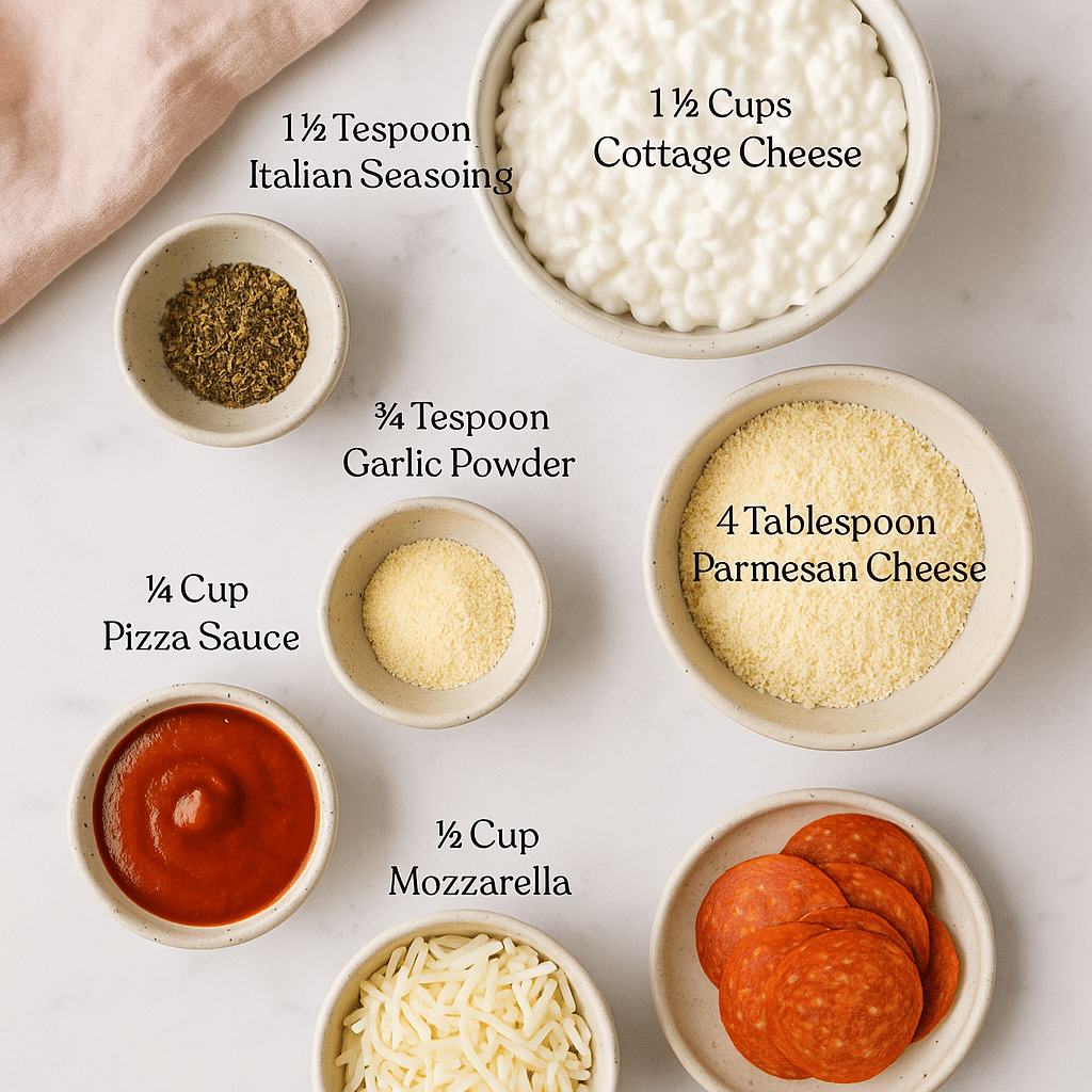 ingredients for cottage cheese pizza bowl