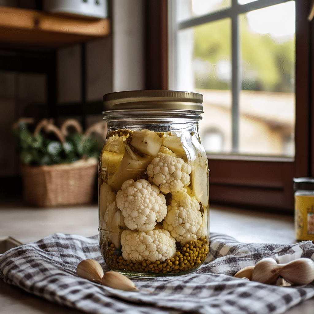 Pickled cauliflower recipe in a jar