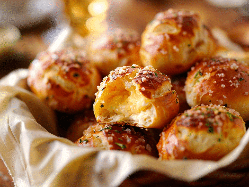 Pimento Cheese Stuffed Pretzel Bites in a basket