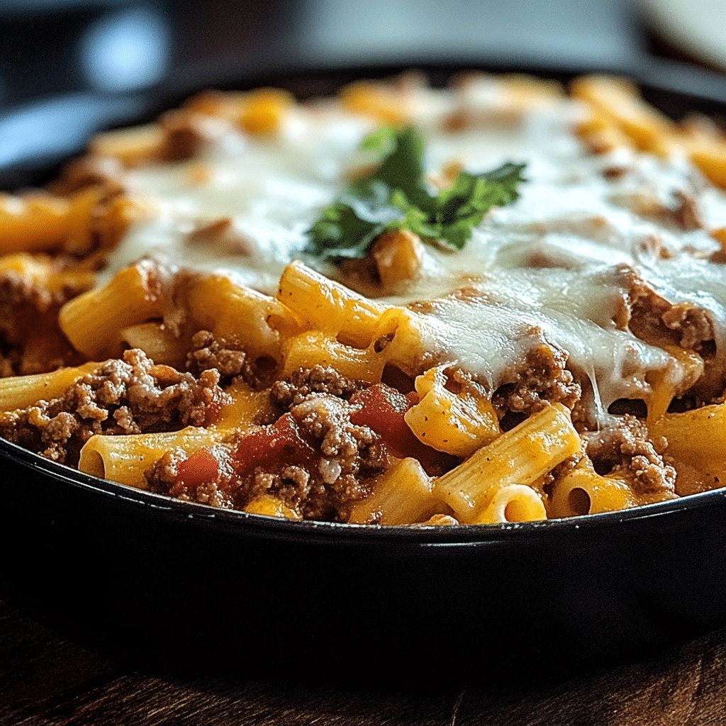 served plate of cheesy taco pasta