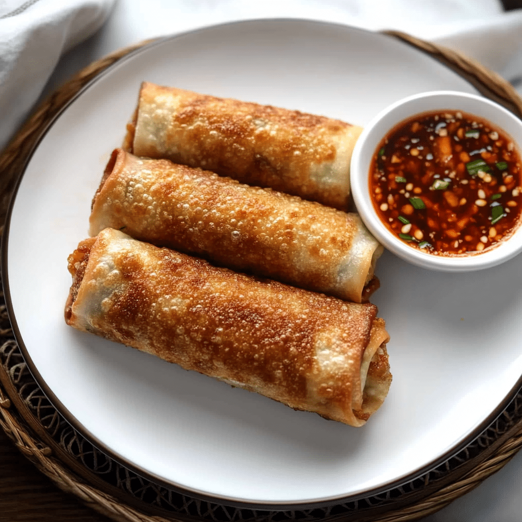vegetable egg rolls served with sauce