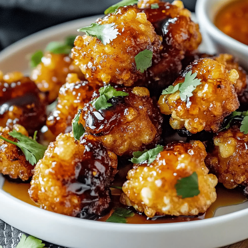 Served hot honey popcorn chicken bites with sauce
