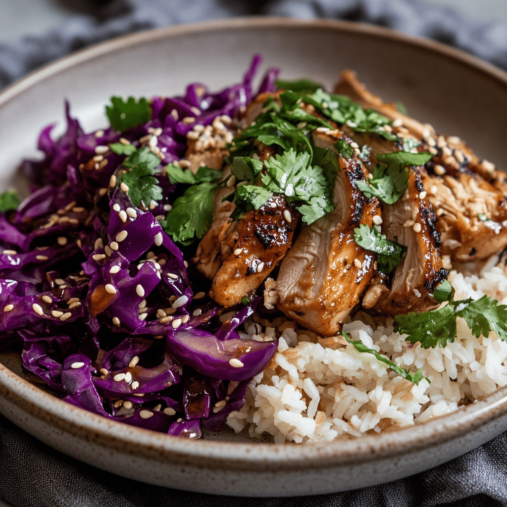 Serving suggestion with sesame garlic sautéed purple cabbage