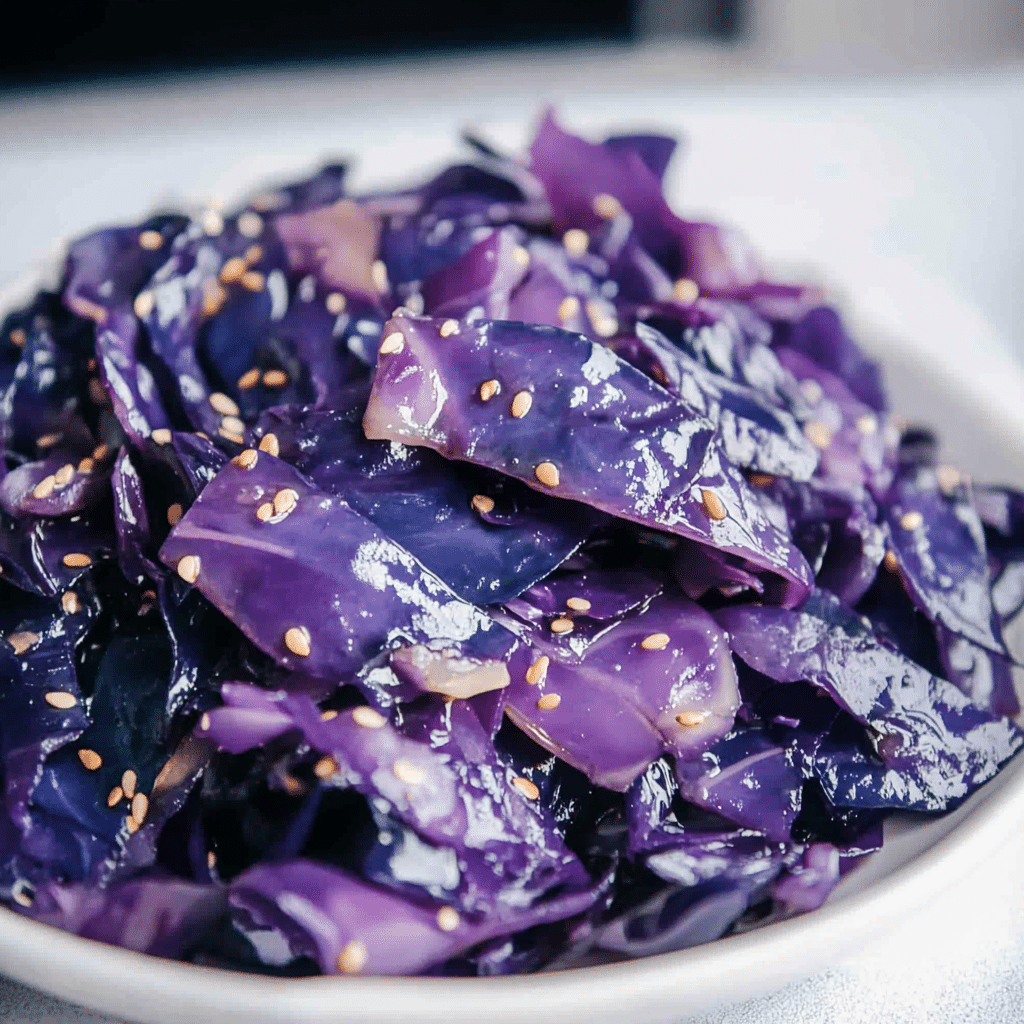 Sesame garlic sautéed purple cabbage