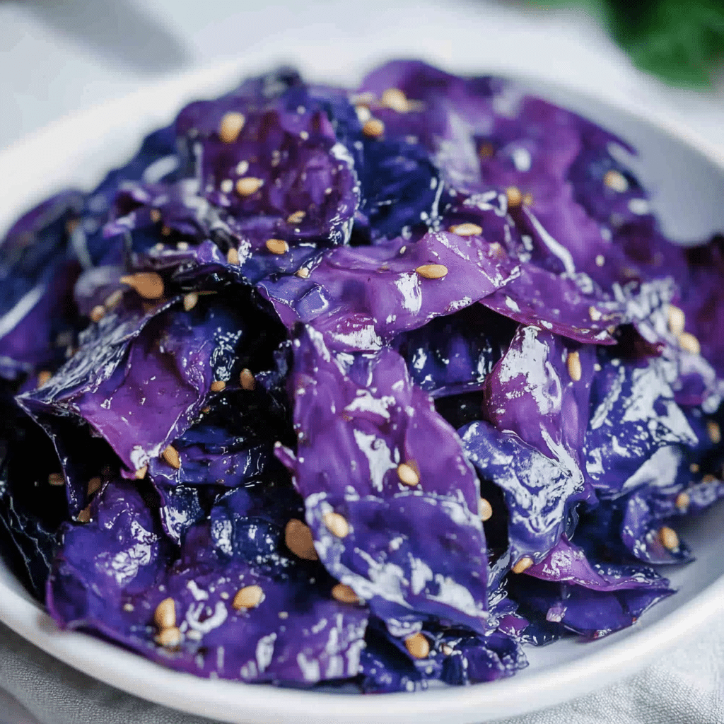 Sesame garlic sautéed purple cabbage