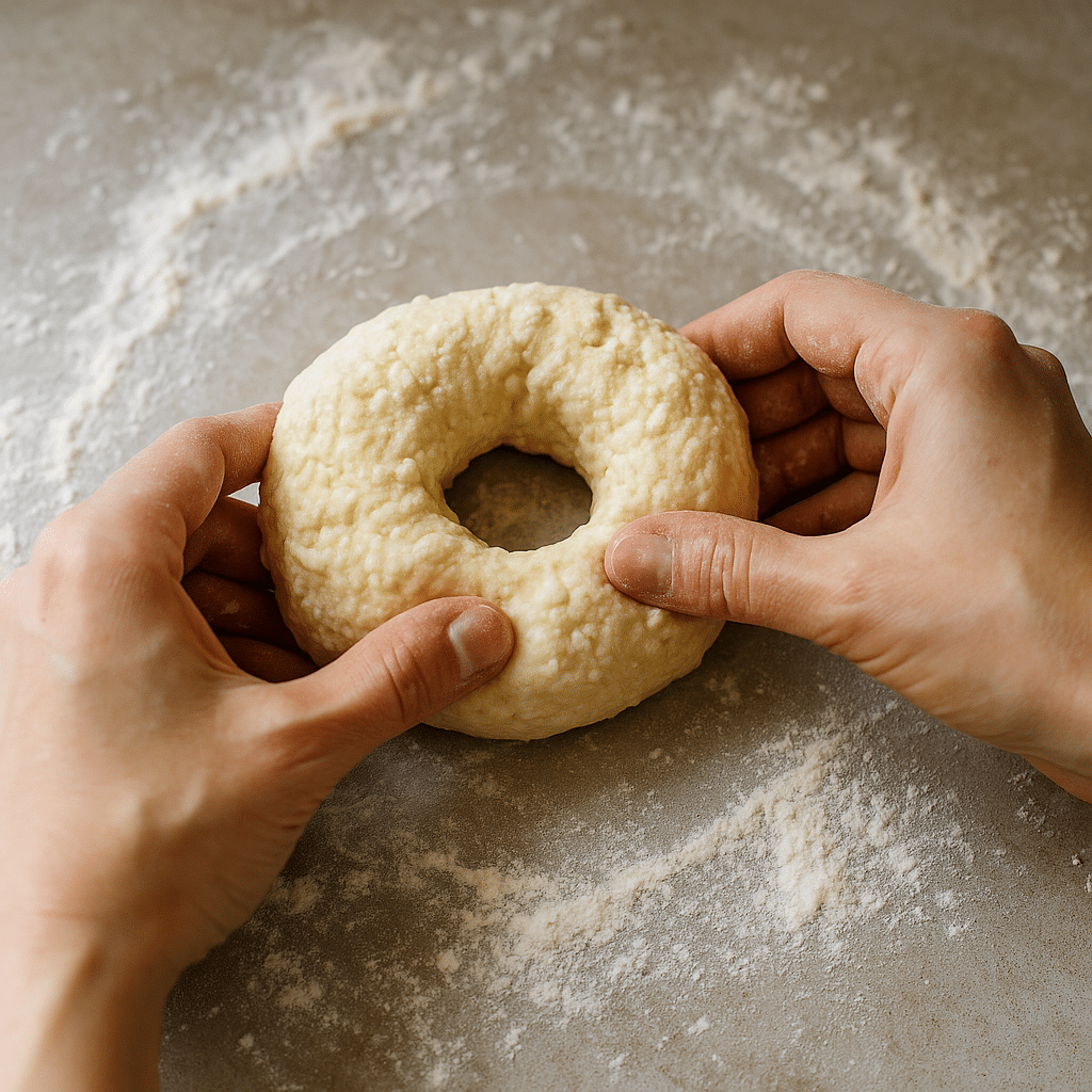 Shaping cottage cheese bagels