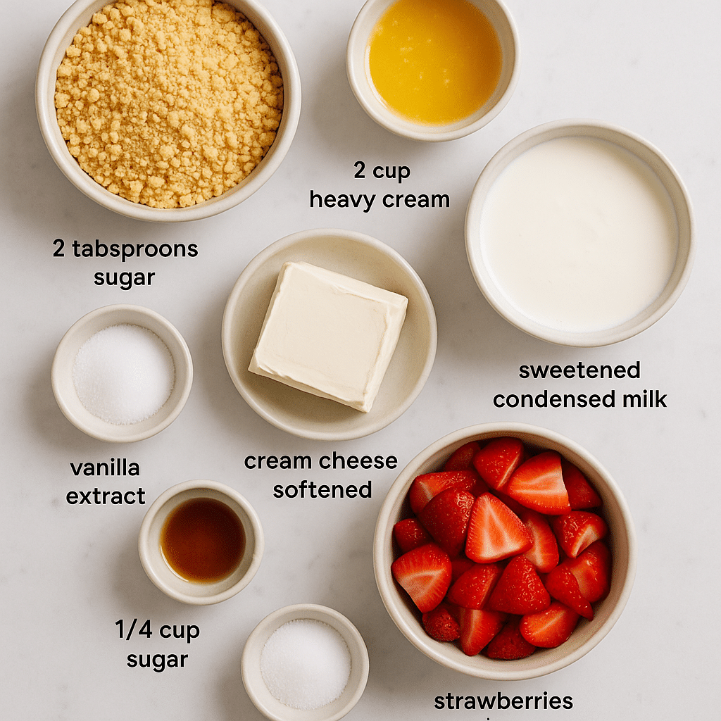 Ingredients for Strawberry Shortcake Icebox Bars