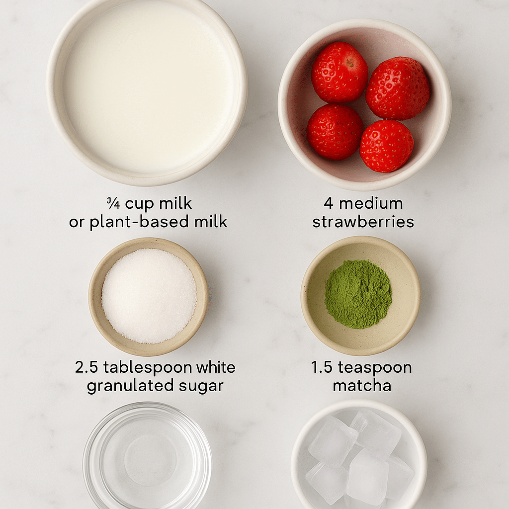 Ingredients for homemade strawberry matcha latte