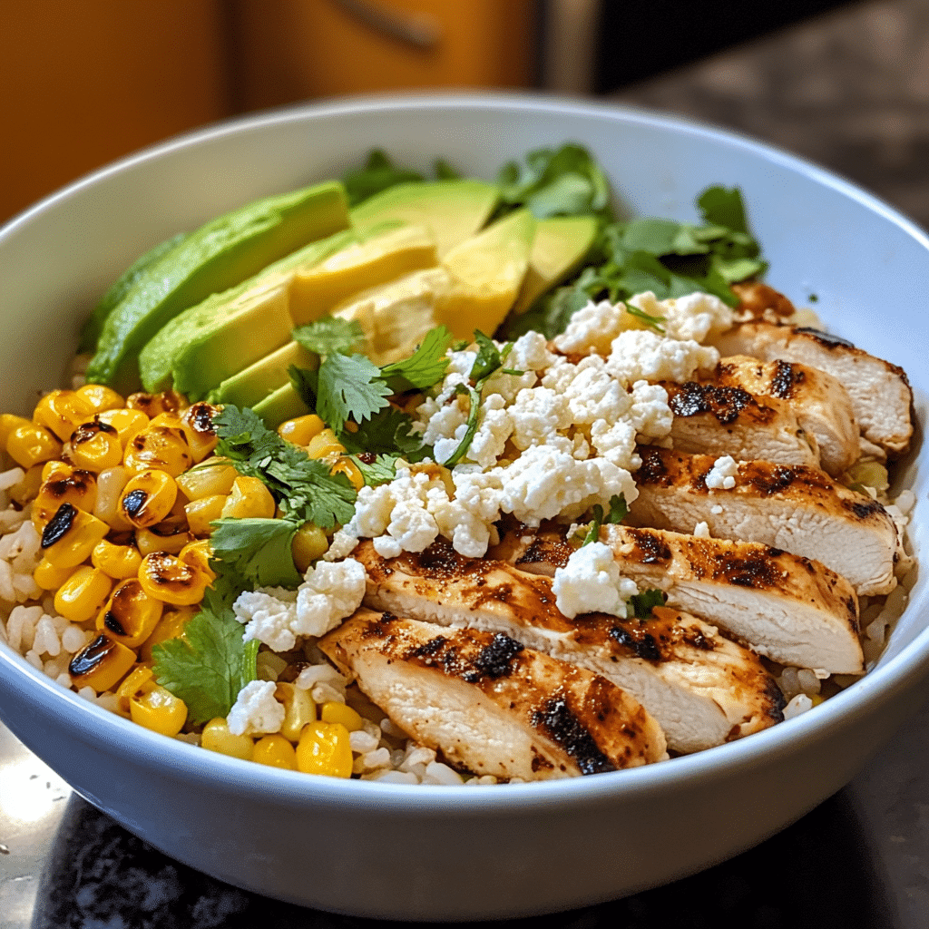 assembling street corn chicken rice bowl