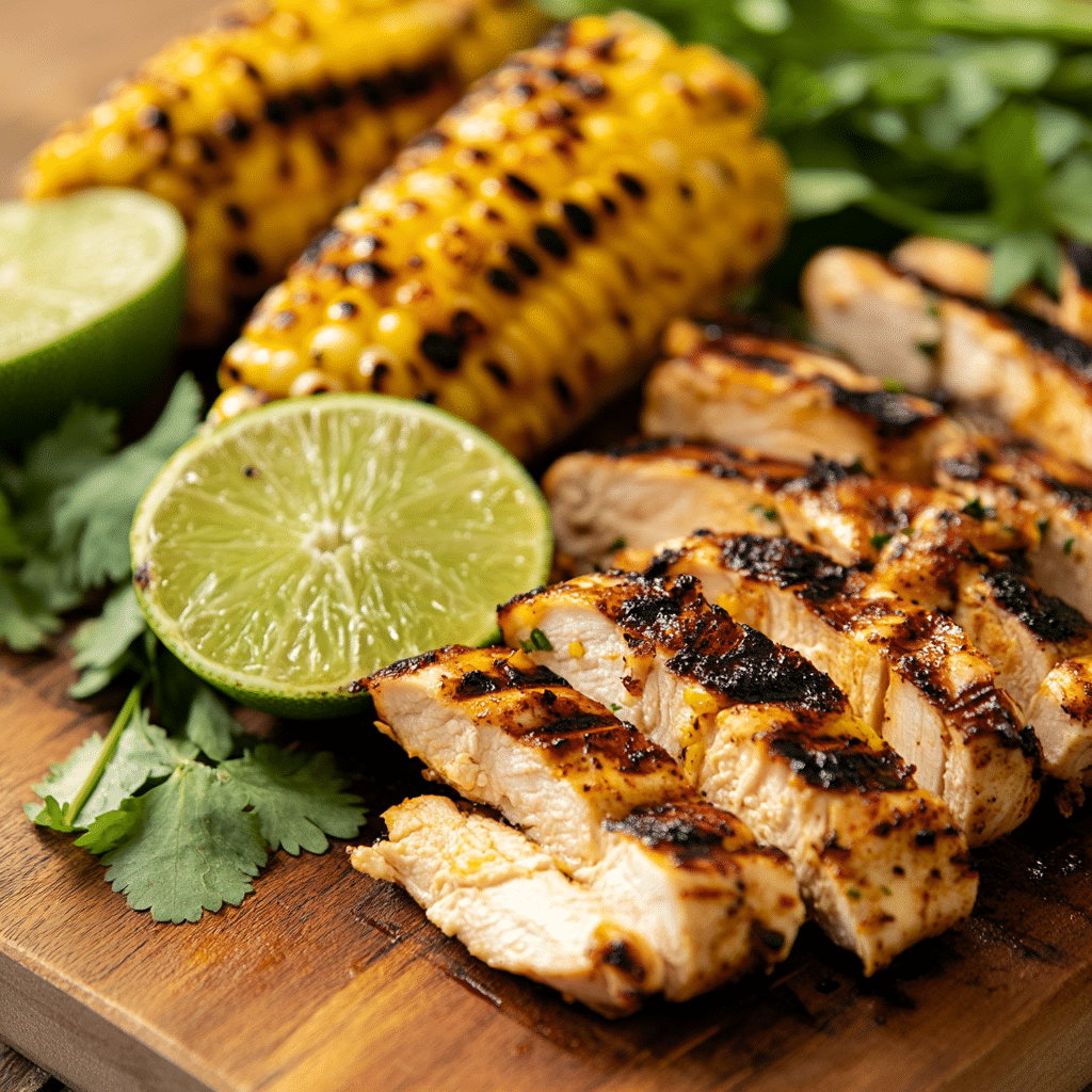 grilled chicken and corn for rice bowl