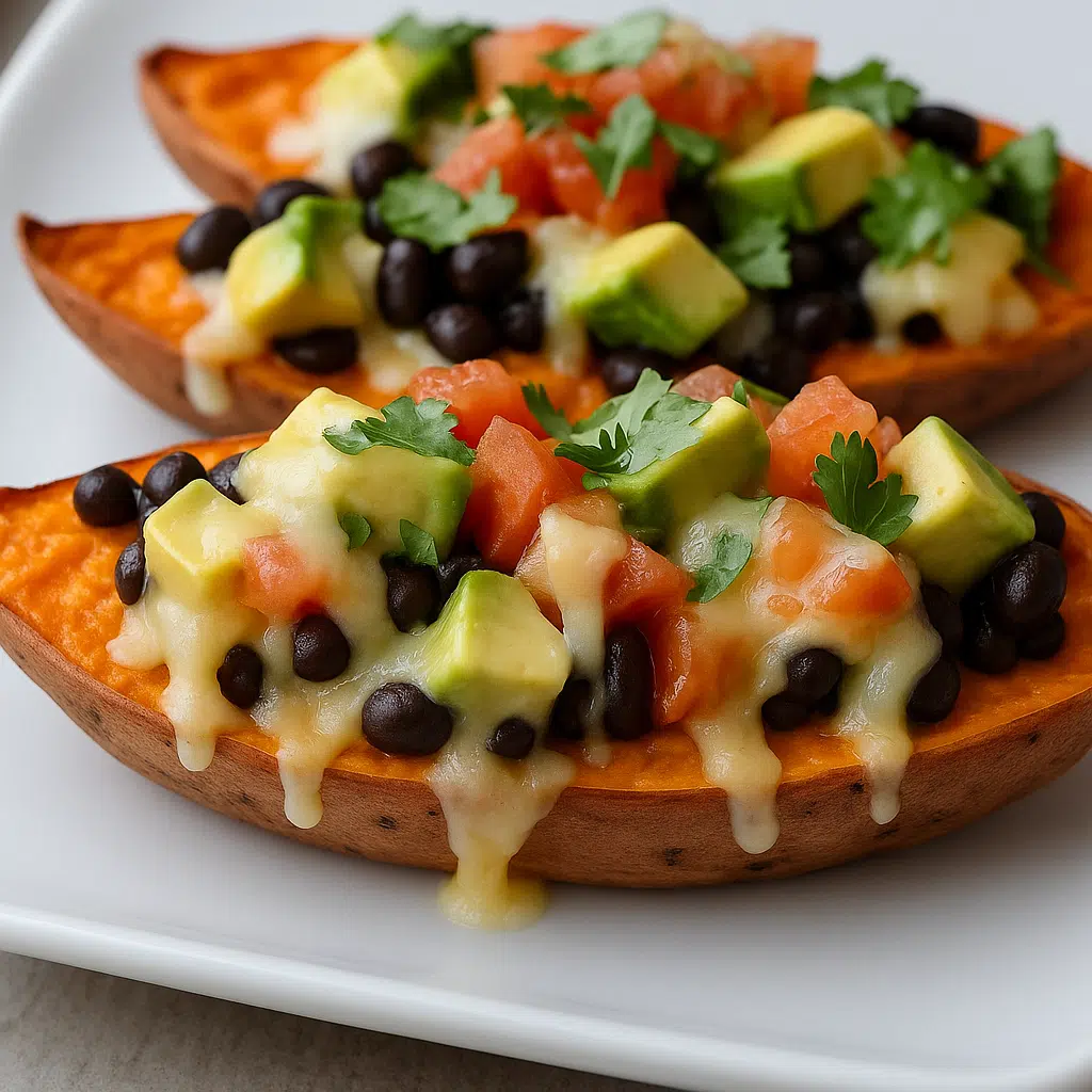 Sweet Potato Nacho Boats with toppings