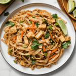 vegan pad thai served with tofu and lime