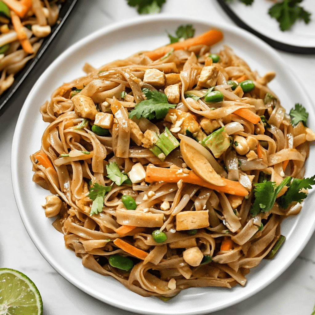 served vegan pad thai with toppings