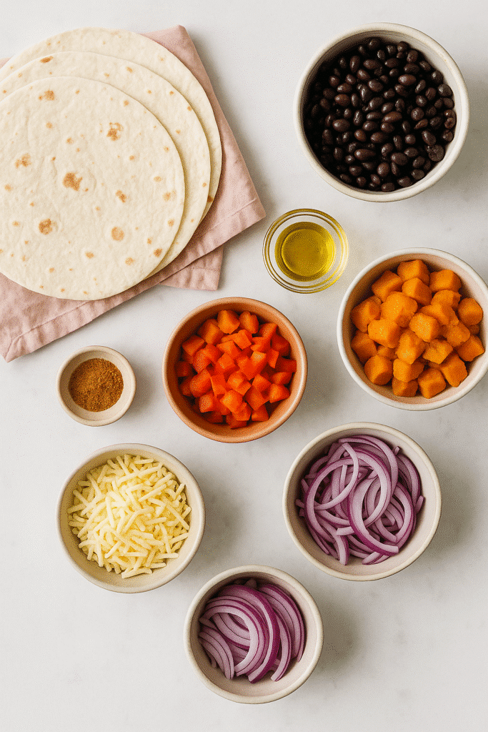 Ingredients for vegan sheet pan quesadillas
