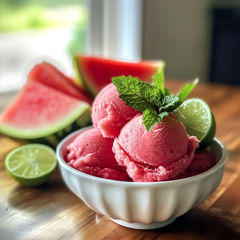 Watermelon sorbet ready to serve