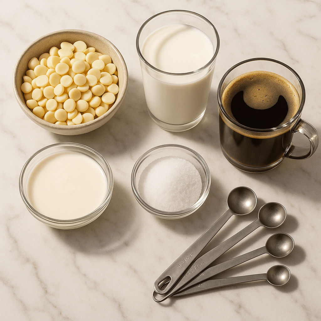 white chocolate mocha ingredients on counter