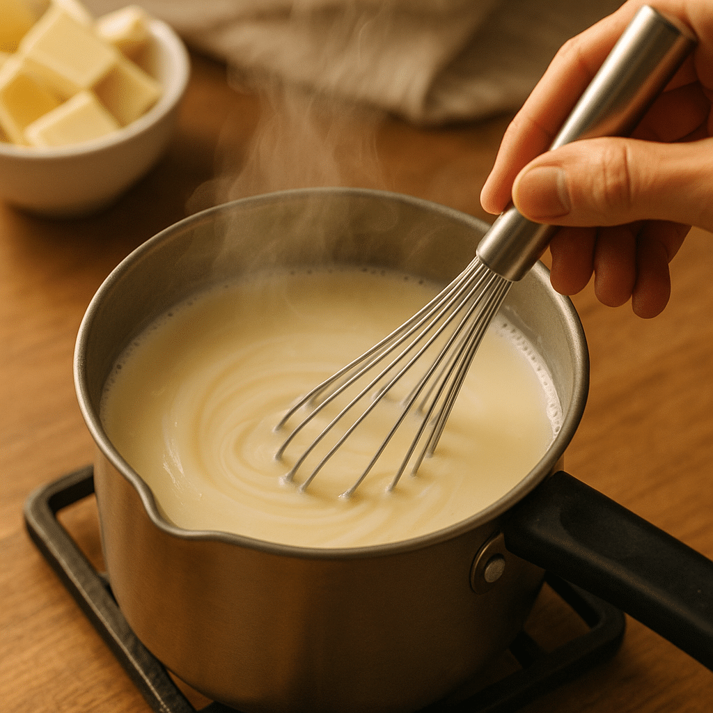 melting white chocolate into milk