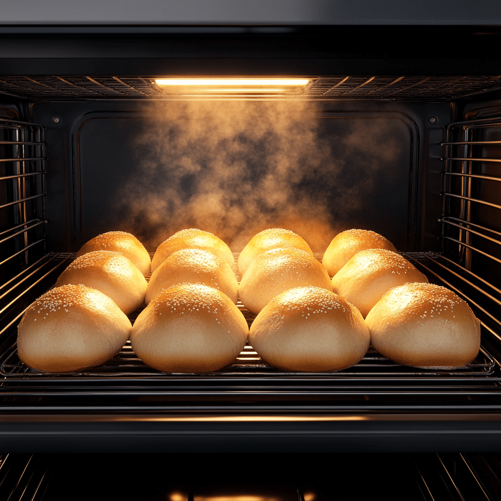 Baking Bread Machine Kaiser Rolls in oven