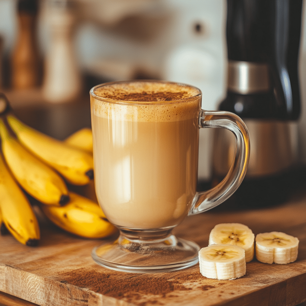 banana coffee in glass mug