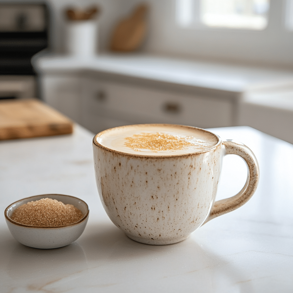 brown sugar latte in a cozy kitchen mug