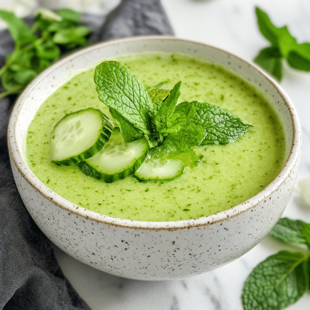 Cold Cucumber Mint Soup served