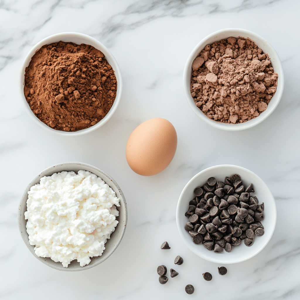 Ingredients for cottage cheese lava cake in bowls