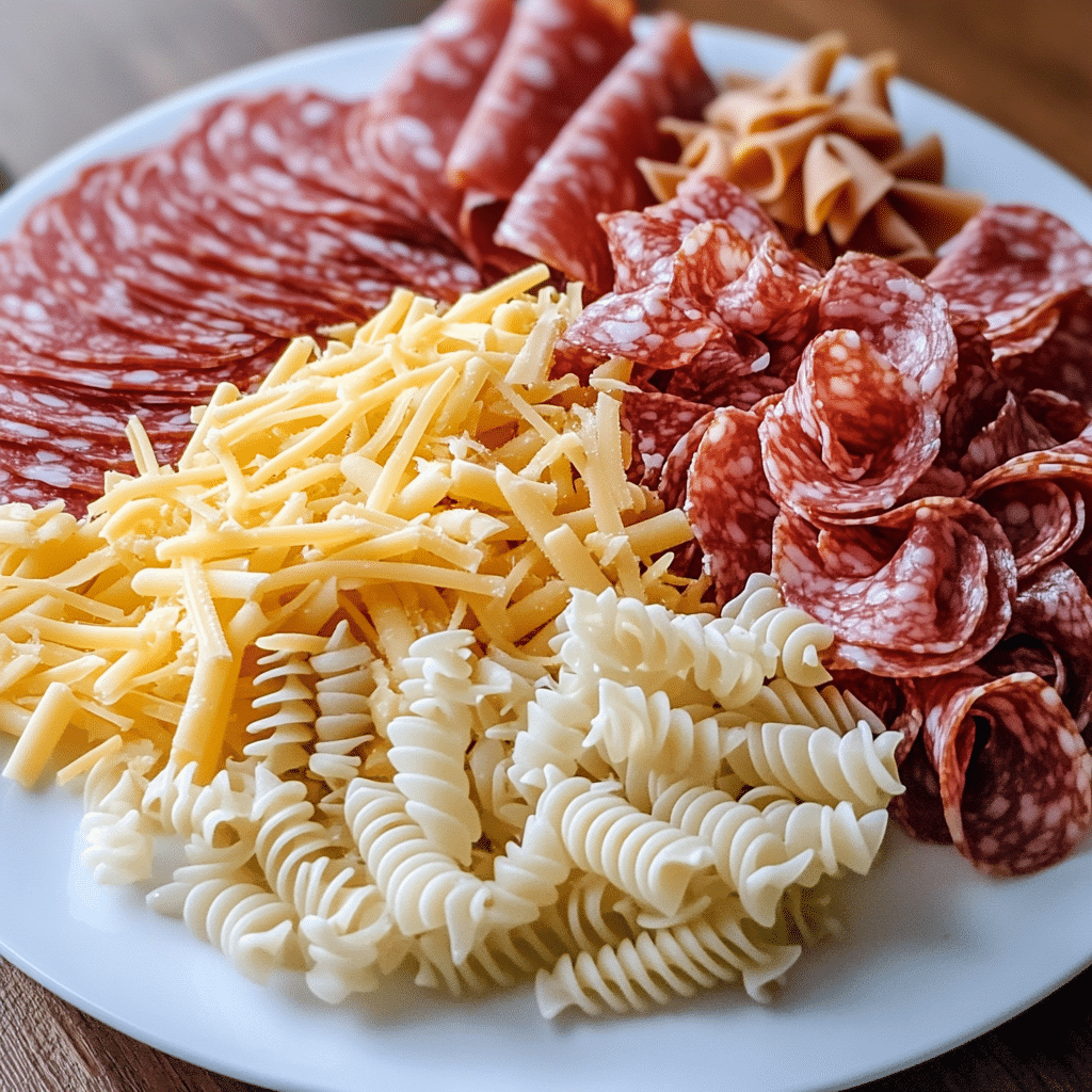 grinder pasta salad ingredients on plate