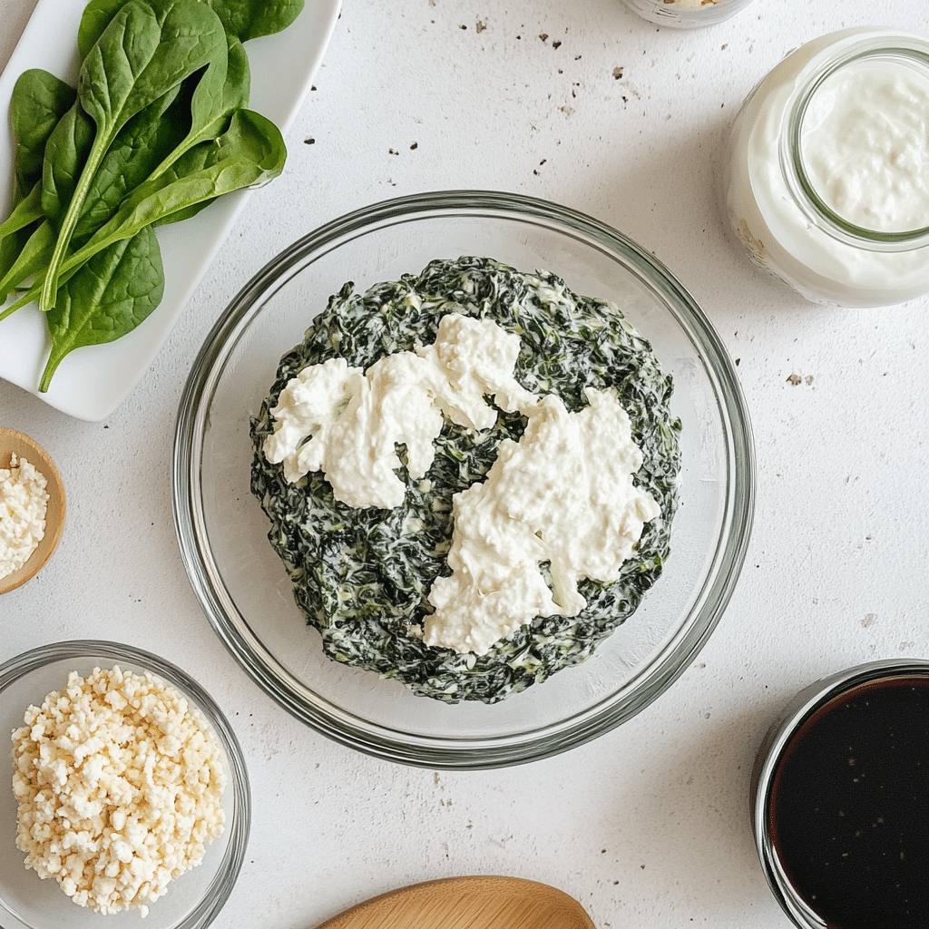 Healthy ingredients for Teriyaki spinach dip including Greek yogurt
