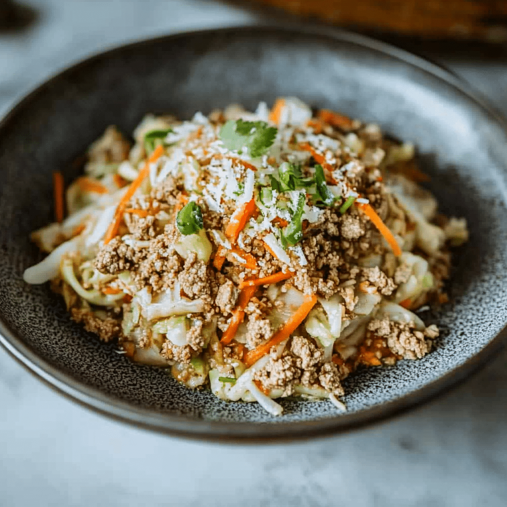 Served keto egg roll in a bowl ready to eat