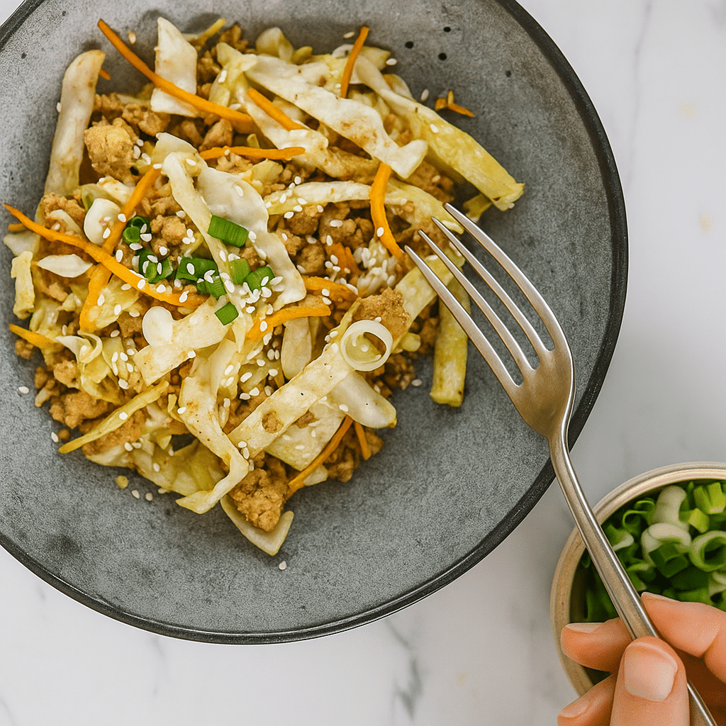 Keto egg roll in a bowl served fresh