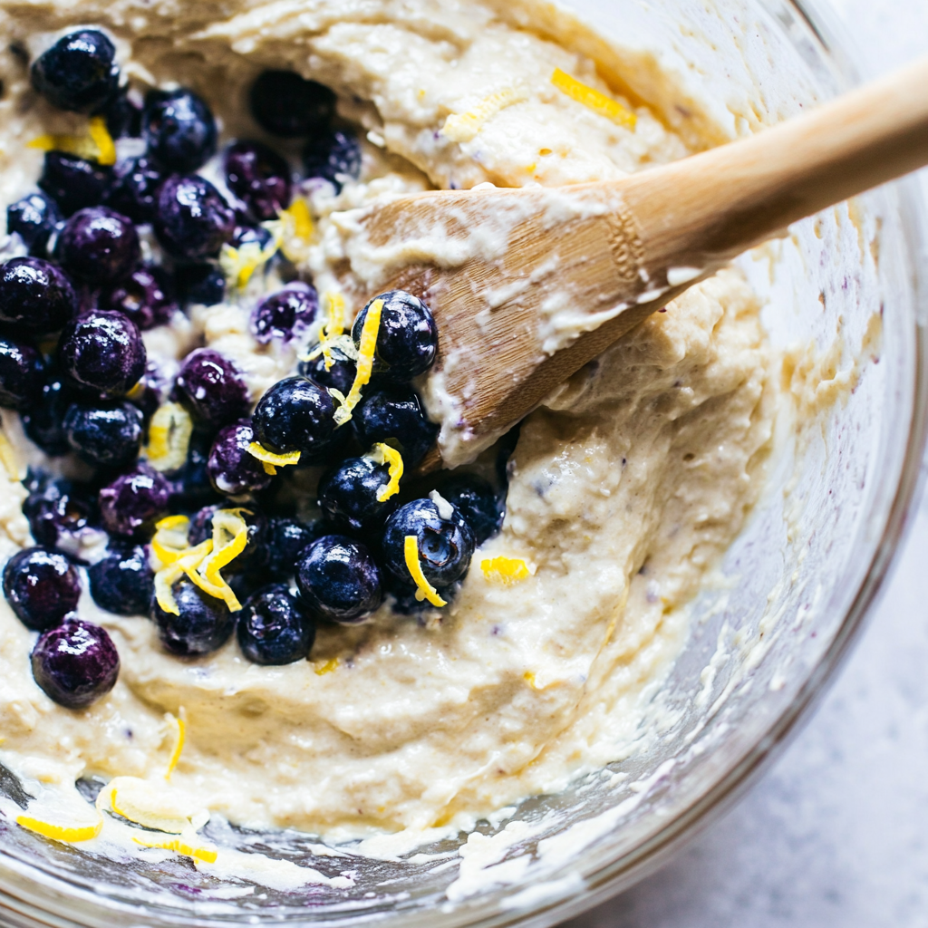 Mixing Lemon Blueberry Smoothie Cake batter
