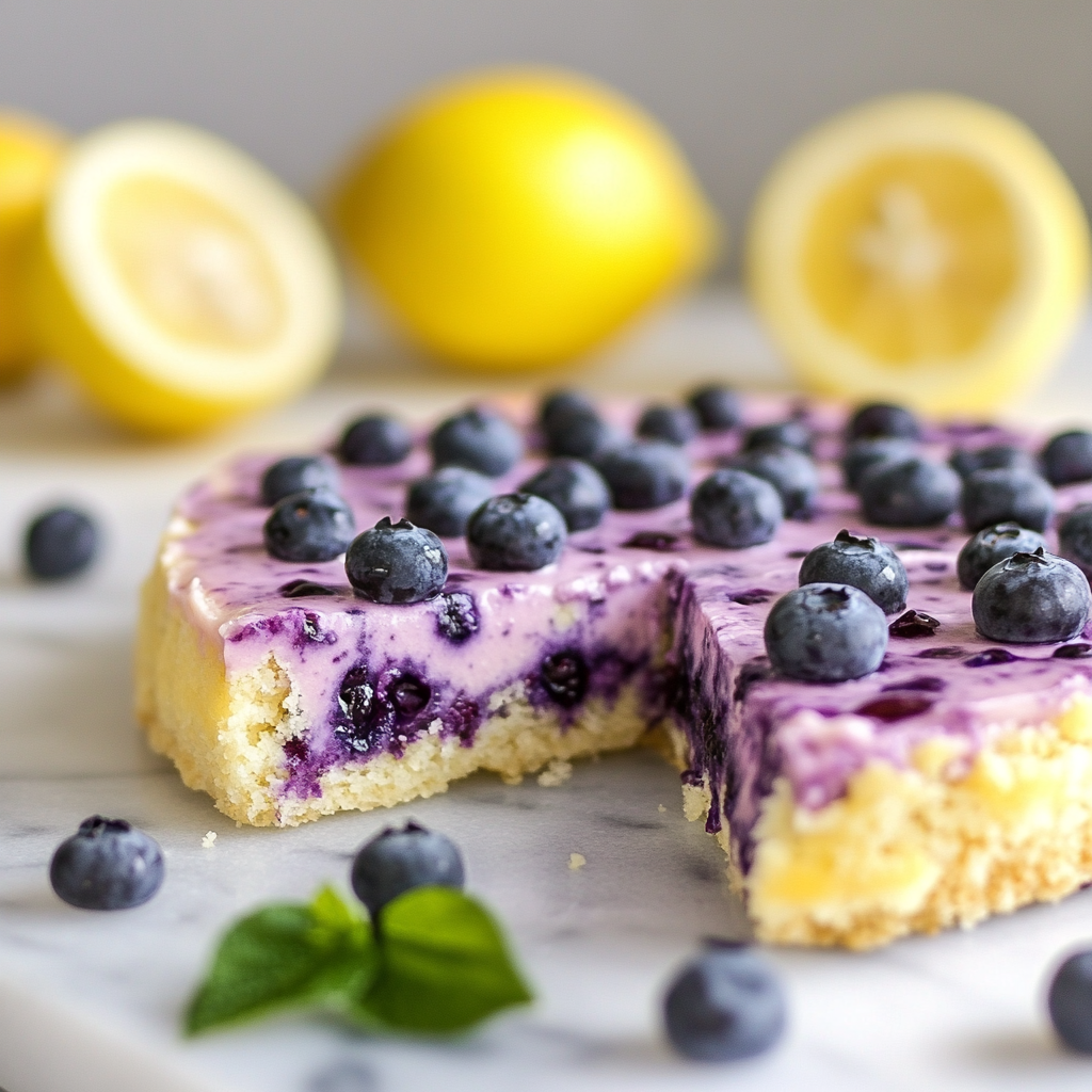 Lemon Blueberry Smoothie Cake served with berries
