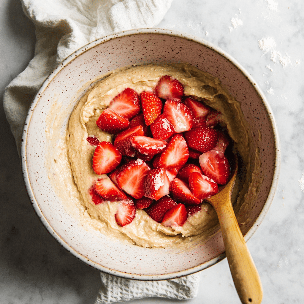 Mixing strawberry cake batter without sugar or flour